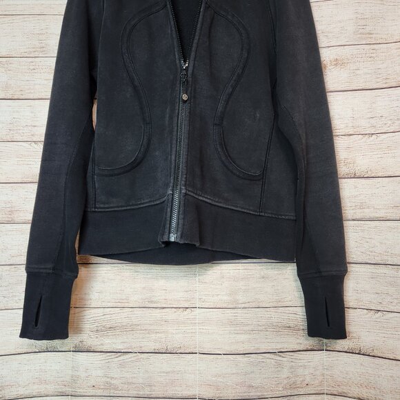 Lululemon Special Edition Scuba Hoodie Logo Size 10 Black Thumb Holes Rare Logo - Picture 11 of 16